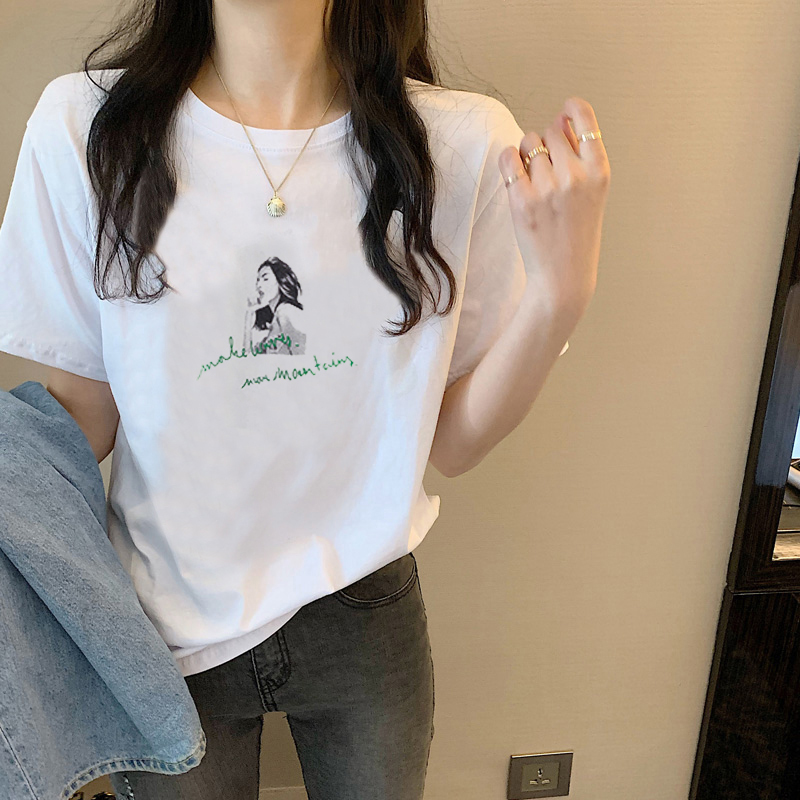 夏季新款复古短袖t恤女ins韩版显瘦卡通印花百搭圆领半袖体恤
