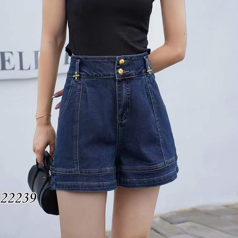 夏阔腿牛仔短裤女时尚高腰设计感明线显瘦a字宽松热裤