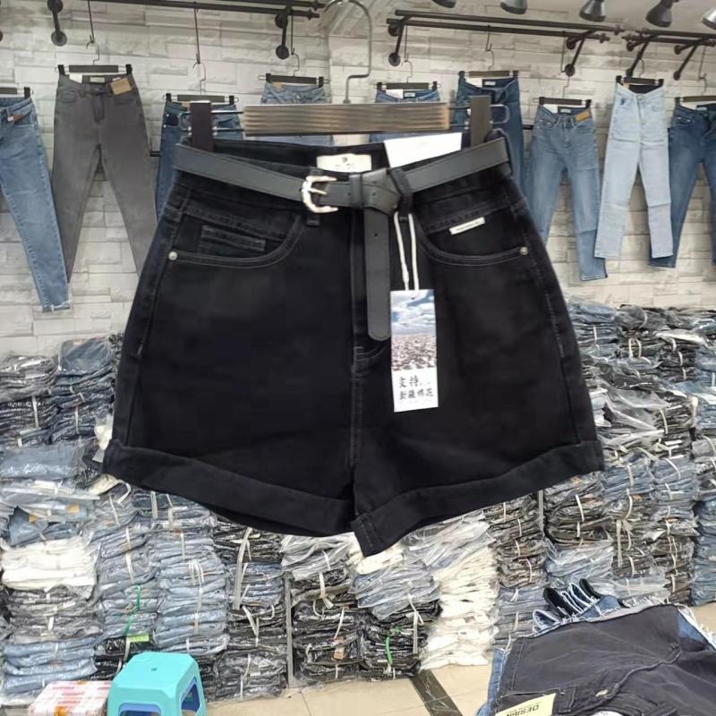 新款韩版高腰显瘦阔腿卷边A字牛仔短裤女热裤