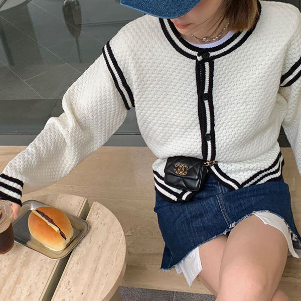 小香风撞色针织开衫女秋季时尚肌理感可拆卸袖上衣外套