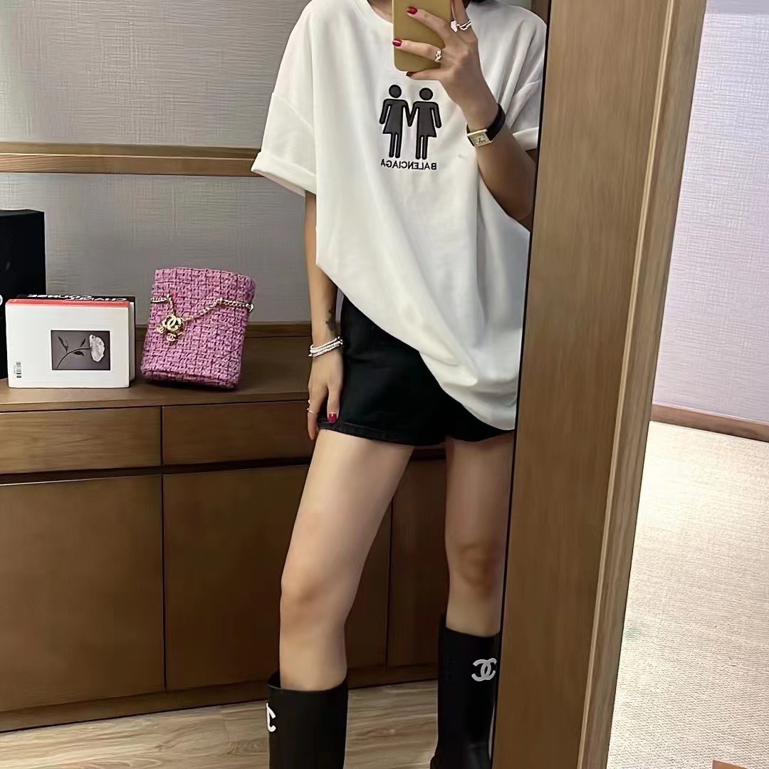 新款韩版宽松大码前后字母印花休闲百搭短袖T恤女潮