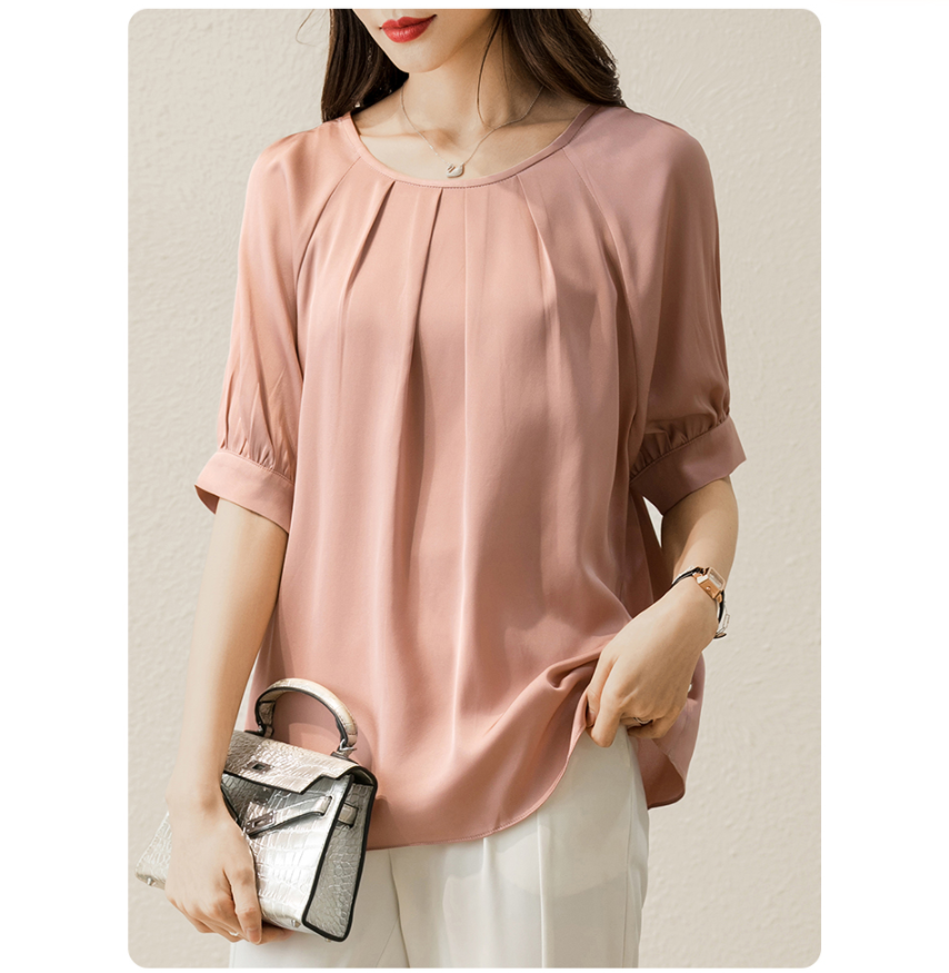 印花宽松重磅真丝上衣气质女装高端夏季新款100桑蚕丝T恤衫