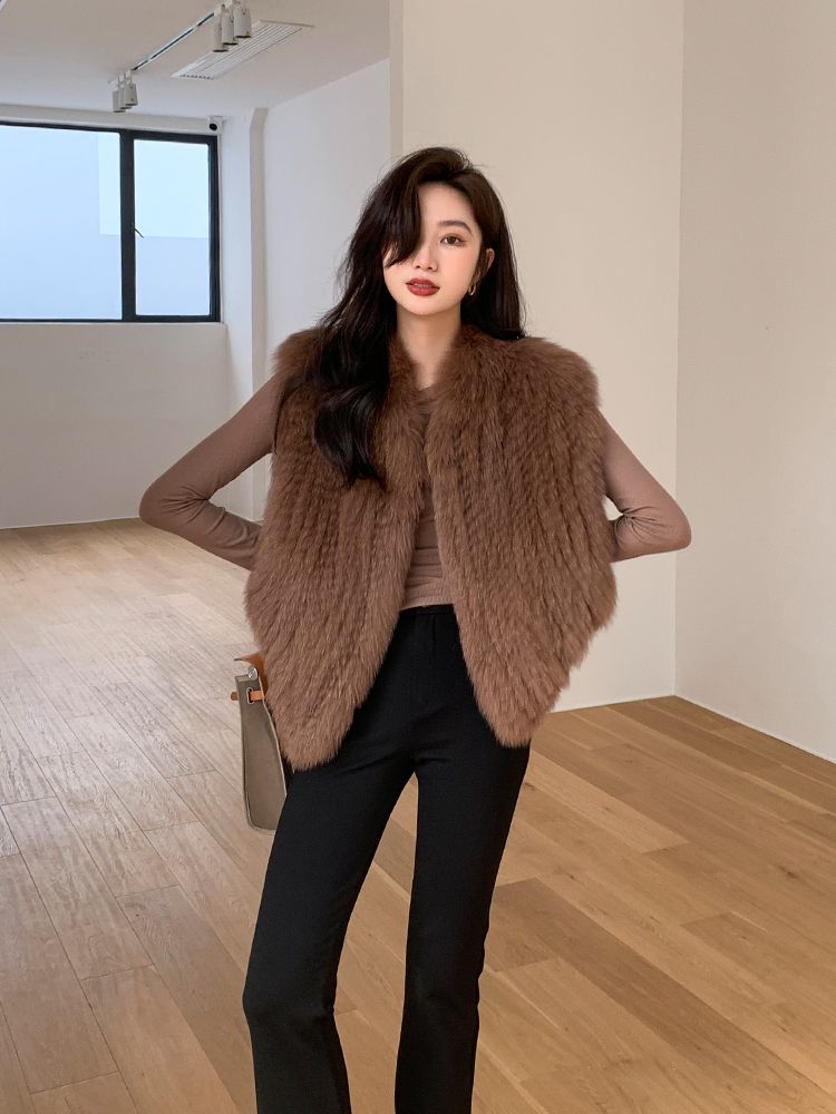 进口狐狸毛双面编织皮草马甲显瘦宽松网红背心冬