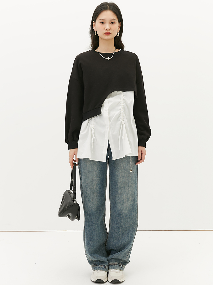 不规则抽绳卫衣女设计感小众秋季新款两件套休闲上衣