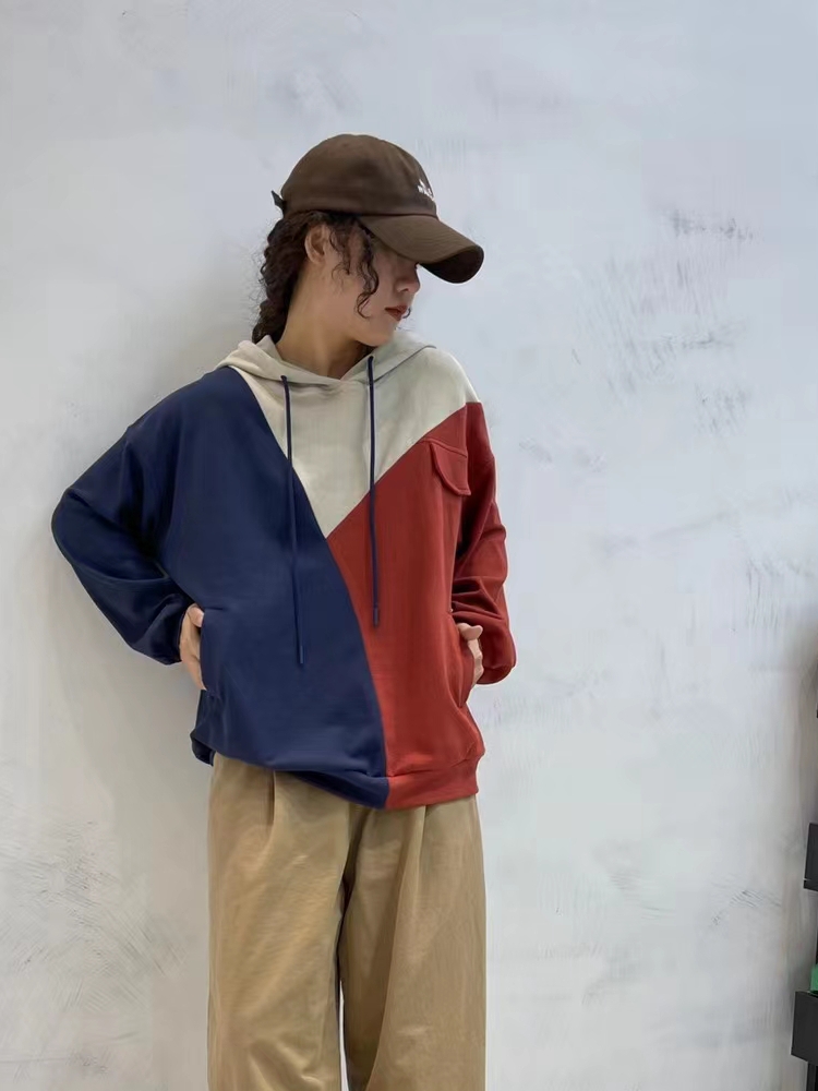 拼接连帽休闲宽松艺术生初恋系秋装