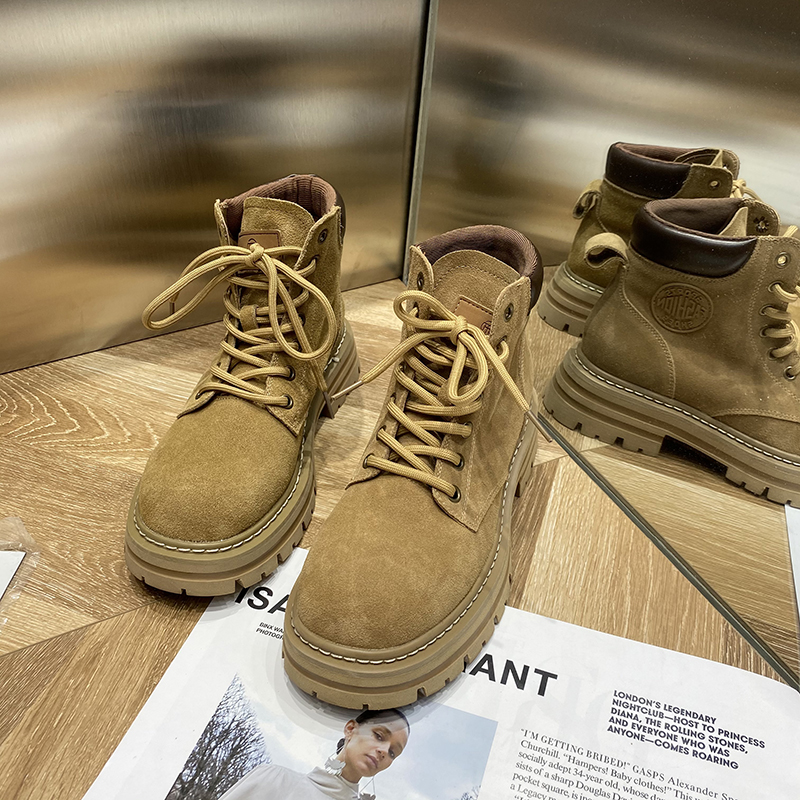 秋季新款磨砂欧货真皮加绒短靴炸街靴子大黄靴