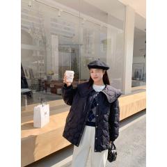 设计感娃娃领短款小个子羽绒服女冬季韩版宽松系带面包服外套