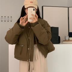 冬季新款立领单排扣纯色舒适保暖羽绒服韩系宽松显瘦短款品质外套